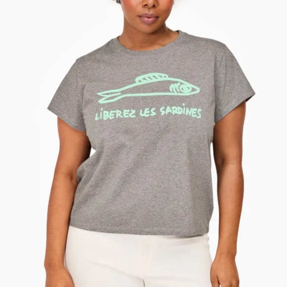 Clare V Classic Short Sleeve Tee with Sardines, Size SM - Picture 6 of 7